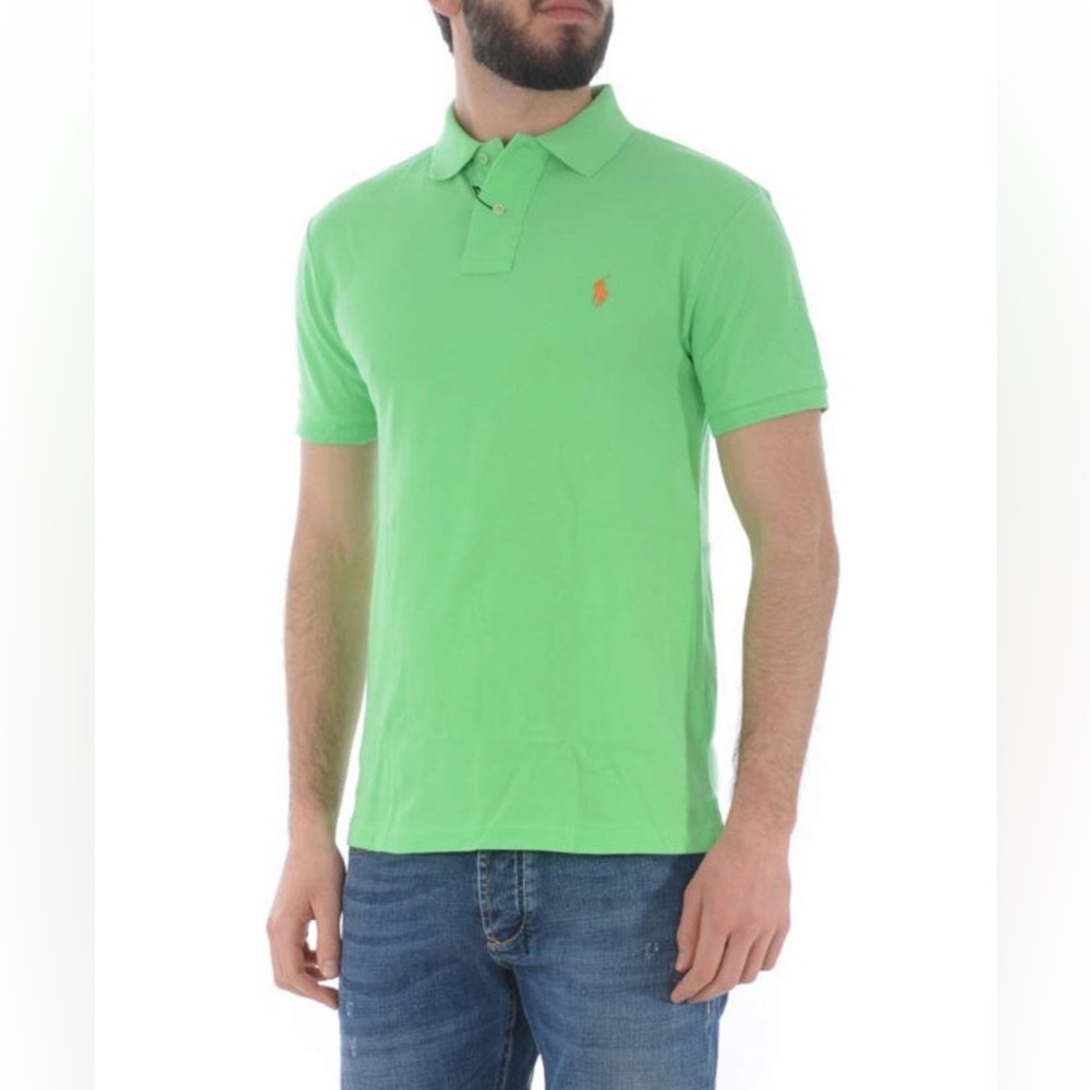 Polo Ralph Lauren Green Orange Poly POLO SHIRT L Custom Fit
